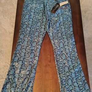 Revolt Jeans Blue Snake Print Flare & Wide Leg